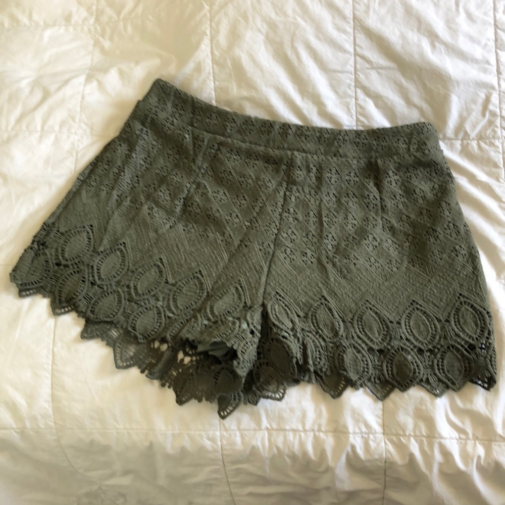 Olive crochet shorts
